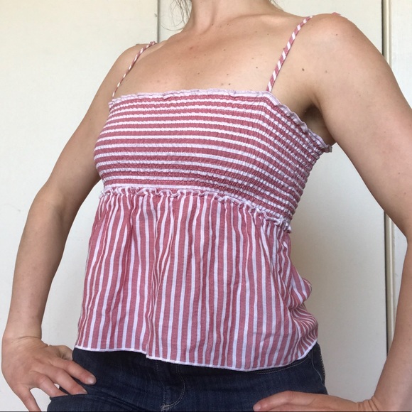 r-wear Tops - Subdued Babydoll Striped Tie Strap Crop Top 0 NWOT